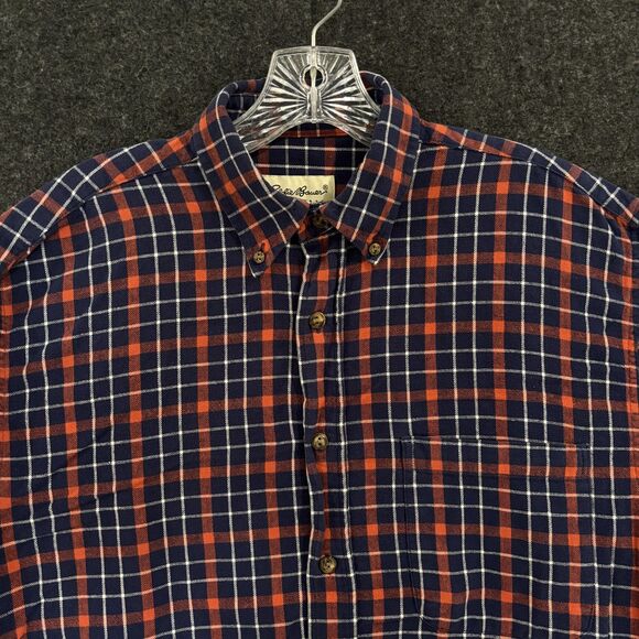 Eddie Bauer Shirt Men's Small Blue Orange Plaid Flannel Button Down Classic Fit - Picture 2 of 9